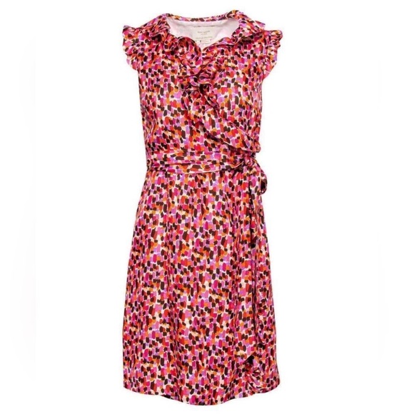 Kate Spade Aubrey Wrap Dress Silk Pink Sleeveless Ruffle V-Neck - Picture 1 of 6